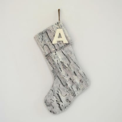 Personalized Christmas Stocking, Gray Faux Fur
