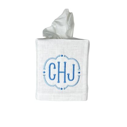 Custom Embroidered Monogram Tissue Box Cover