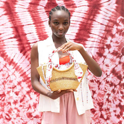 Butterfly Bag Small in Natural with Light Blue and Red Lining