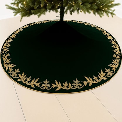 Standard Size green velvet gold embroidered tree skirt holiday Christmas