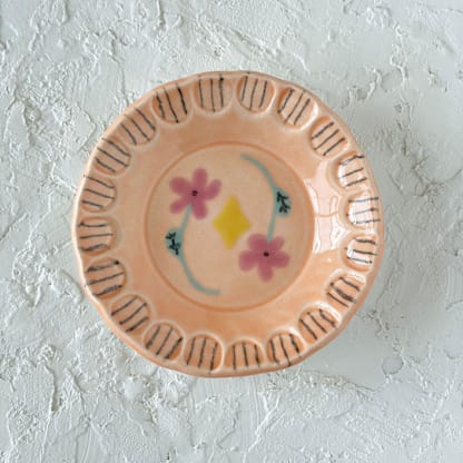 Peach Floral Round Trinket Dish