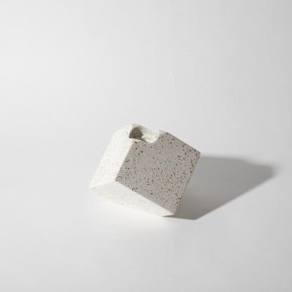 White Terrazzo Block Candlestick Holder, Cube
