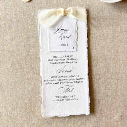 Ivory Wedding Menus with Name Cards | Handmade paper | Set Of 10