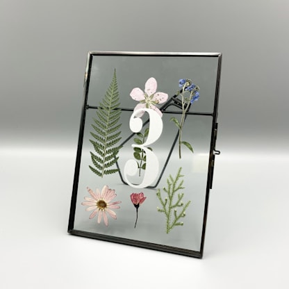 Wedding Table Number Black Glass Pressed Flower Frame