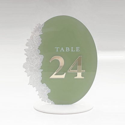 Oval Printed Acrylic Table Numbers w/ Gold Mirror Numbers