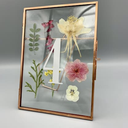 Wedding Table Number Rose Gold Glass Pressed Flower Frame