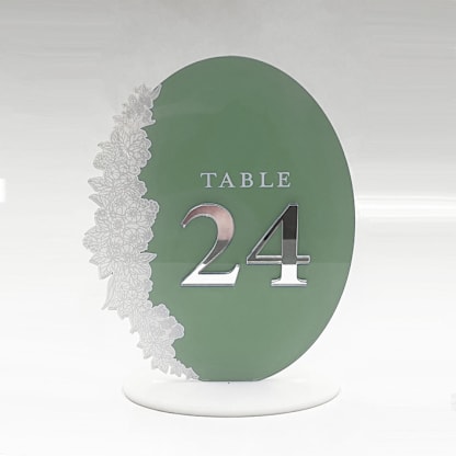 Oval Acrylic Table Numbers w Silver Mirror Numbers