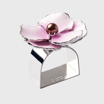 Enamel flower napkin rings, pink, set of four