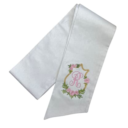 Rose Crest Monogram Wreath Sash