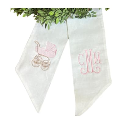 Custom Embroidered Baby Carriage Wreath Sash with Monogram