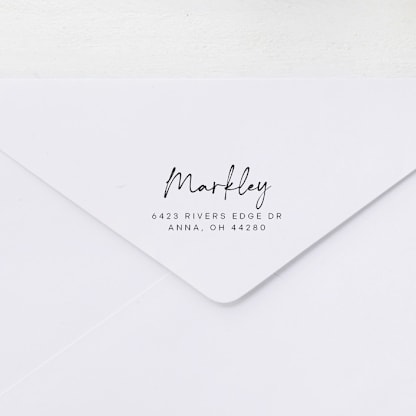 Handwritten Script Return Address Stamp | Wood Handle Stamp