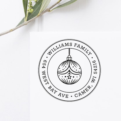 Ornament Christmas Return Address Stamp, Round Self Inking