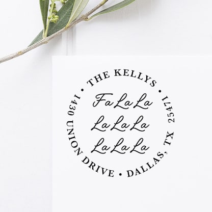 Fa La La Holiday Return Address Stamp, Round Self Inking