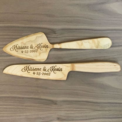 Hard Maple Wooden Engraved Cake Serving Set