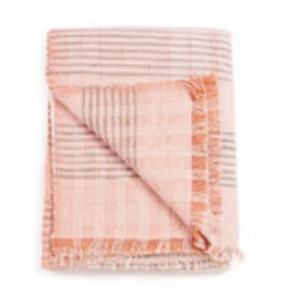 Silica Rose In Shades of Salmon Gray Stripes Pattern Soft Handwoven Merino Throw