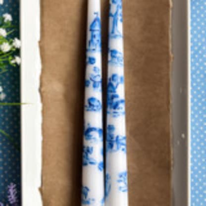 Set of Two French Toile Taper Candles