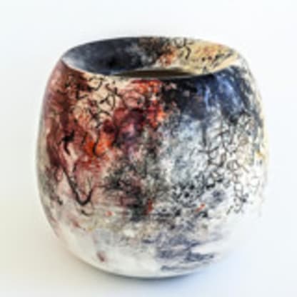 multicolored vase with inward slanted rim