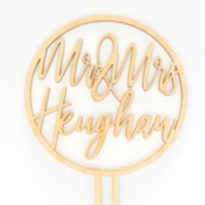 Natural Wooden Cake Topper with Surnames