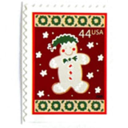 Winter Holidays “Gingerbread Man” Postage Stamps | Contemporary Christmas Series | Vintage Unused USPS Postage 44c | Pack of 10