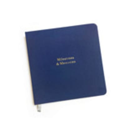 Custom Text Foil Embossed Square Linen Notebook | Gold Foil on Navy Blue Linen