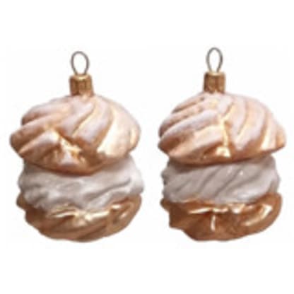 Cream Puff Dessert Polish Blown Glass Christmas Ornament Set of 2 Decorations