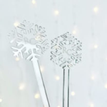 Personalized Snowflake Silver Mirror Drink Stirrers, Custom Initials | Set of 10