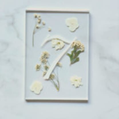 Silver-Lined Pressed Flower Table Number, White