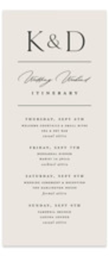 Tall Wedding Weekend Itinerary Cards