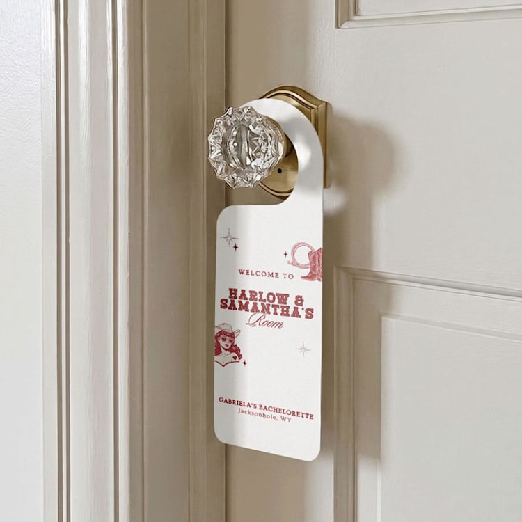 "Wild Wild Wife Bachelorette Door Hanger" - Aisle and Chair Decor in red by Social B Creative Studio