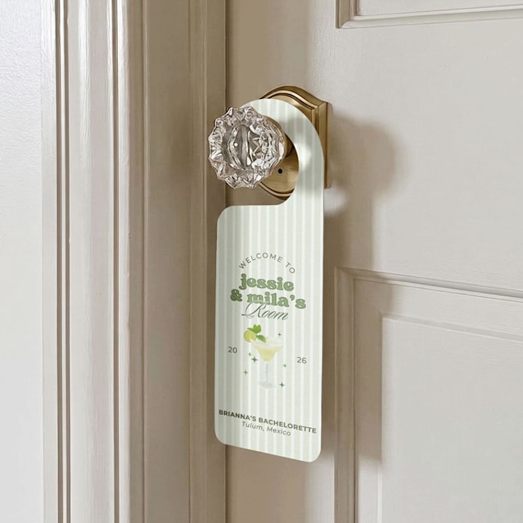 "Margs & Matrimony Bachelorette Door Hanger" - Aisle and Chair Decor in green by Social B Creative Studio