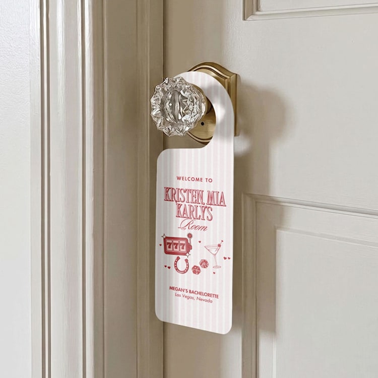 "Lucky in Love Bachelorette Door Hanger" - Aisle and Chair Decor in red by Social B Creative Studio