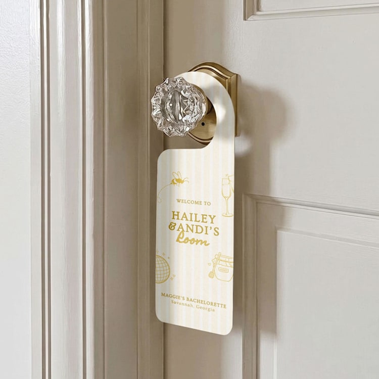 "She Found Her Honey Bachelorette Door Hanger" - Aisle and Chair Decor in yellow by Social B Creative Studio
