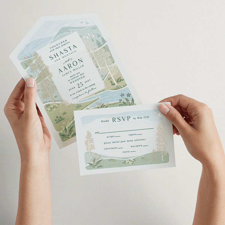 "Mountaintop" - Savvy Wedding Invitations in Evergreen by Paper Sun Studio - Animated View