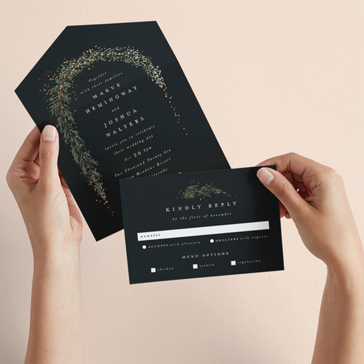 "Winter Garland" - Savvy Wedding Invitations in Tuxedo by Leah Bisch - Animated View