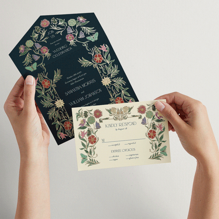 "Gilded Tapestry" - Savvy Wedding Invitations in Midnight Garden by Simona Camp - Animated View