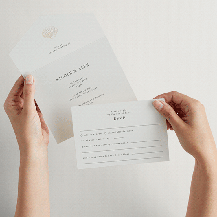 "Simple Seashell" - Savvy Wedding Invitations in Sand by Hannah Bowman - Animated View