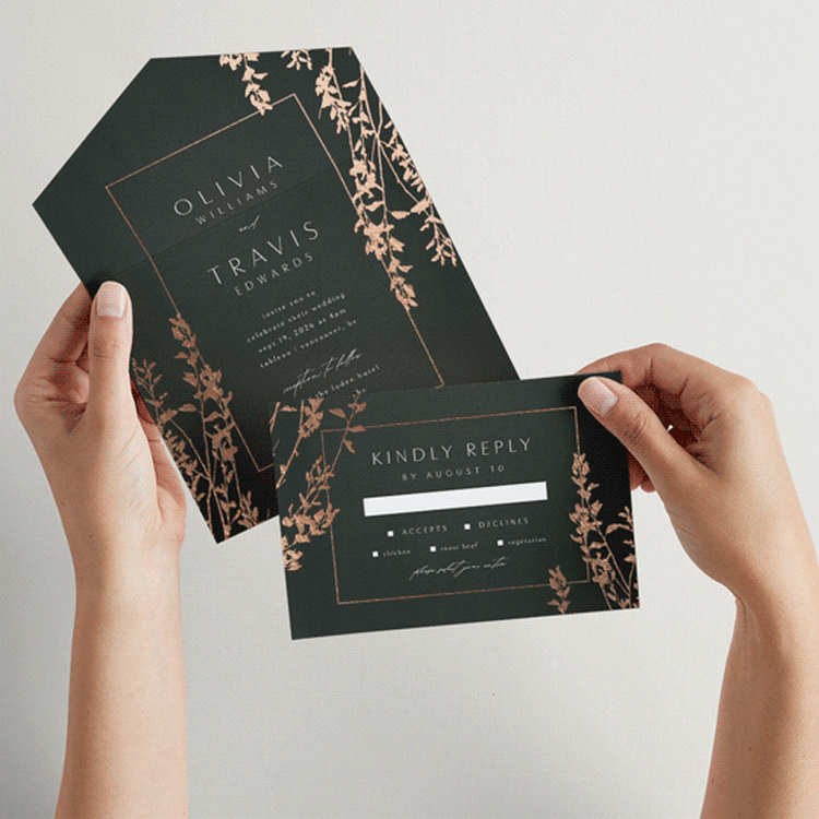 "Quince" - Savvy Wedding Invitations in Ivy by Kelly Schmidt - Animated View
