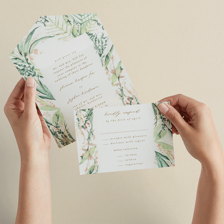 "fresh tropical" - Savvy Wedding Invitations in Greenery by Phrosné Barwood - Animated View