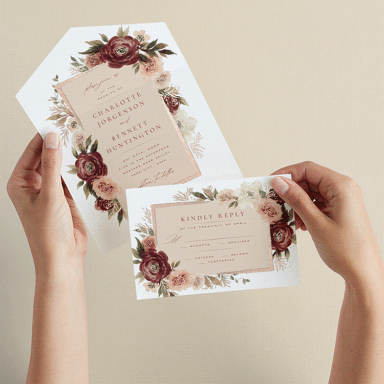 "Romantic Frame" - Savvy Wedding Invitations in Peony by Wildfield Paper Co - Animated View
