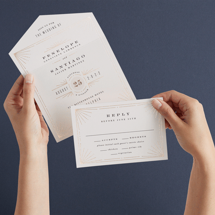 "Art Deco Border" - Savvy Wedding Invitations in Blush by Hooray Creative - Animated View