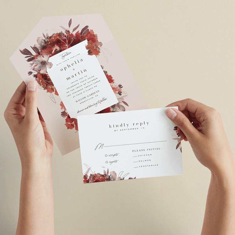 "Autumn Hymnal" - Savvy Wedding Invitations in Blush by Leah Bisch - Animated View