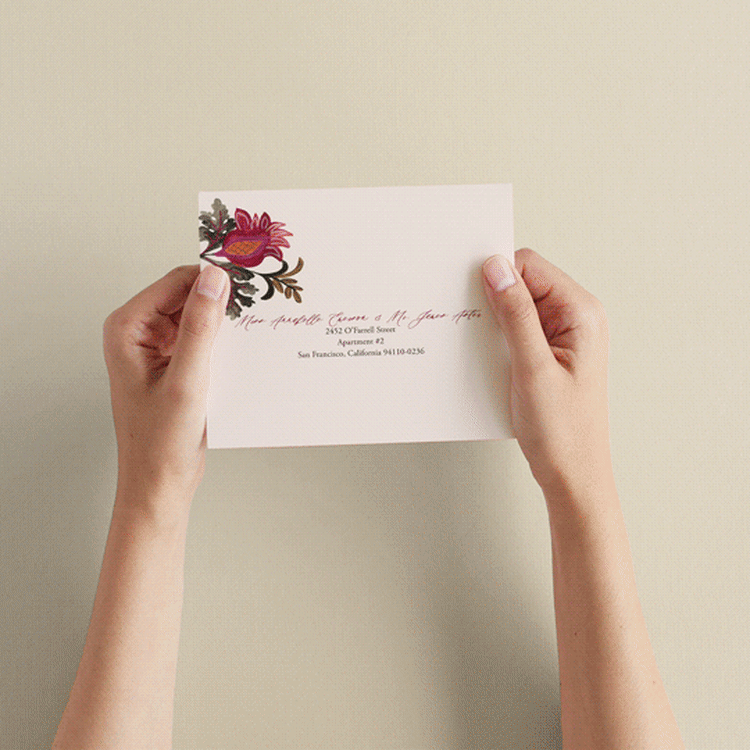 "Indian floral chintz lush" - Savvy Wedding Invitations in Ivory by Caroline Bonne Muller - How it works
