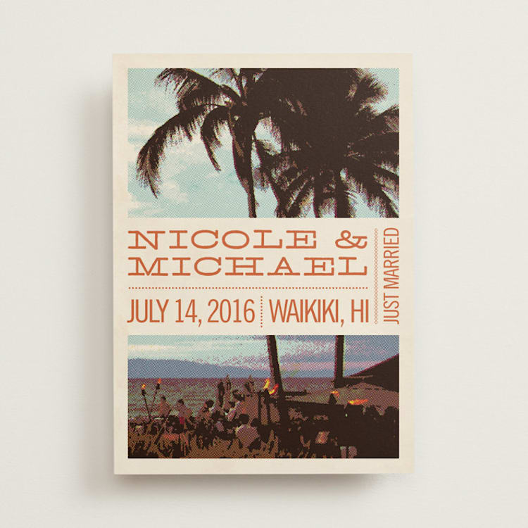 "Island Palms" - Wedding Announcements in Tangerine by Alex Elko Design - Front