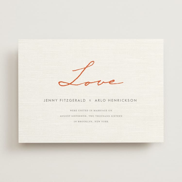 "Simply in Love" - Wedding Announcements in Orange Zest by cambria - Front