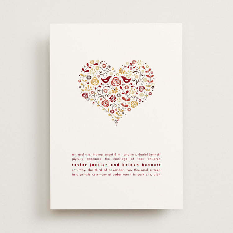 "Love Birds" - Wedding Announcements in Burgundy by Jana Volfova - Front