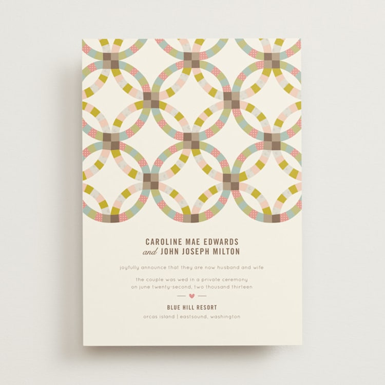 "Quilted" - Wedding Announcements in Sherbert by Laura Hankins - Front