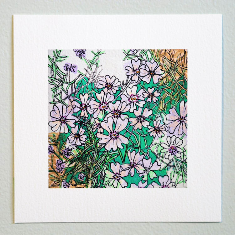 "Garden Sketch Phlox" - Limited Edition Fine Art Print in purple by Janie Allen