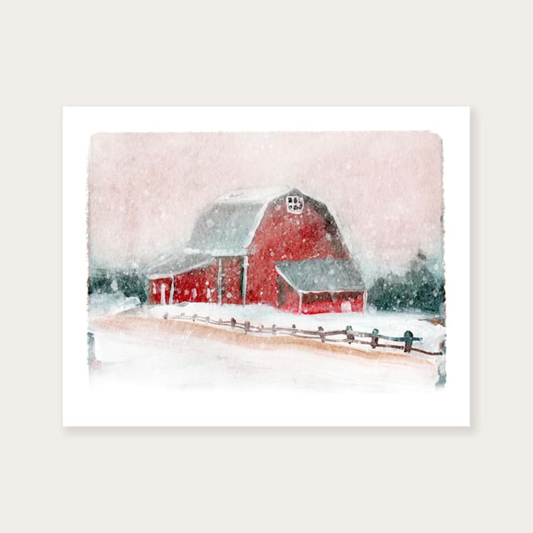 "Snowy Barn" - Limited Edition Fine Art Print in multicolor by Lindsay Megahed