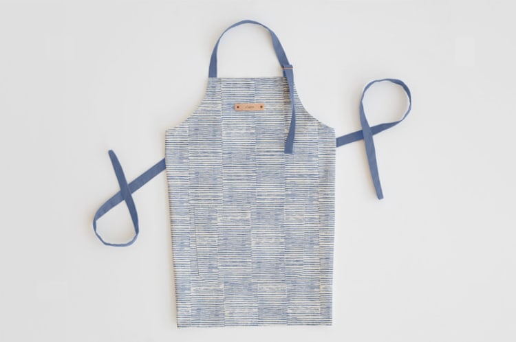 "Dashed Stripes" - Apron in Denim by Alethea and Ruth - Personalizable Apron
