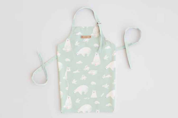 "Polar Bears" - Apron in Azure by Shannon Chen of Four Wet Feet Studio - Personalizable Apron